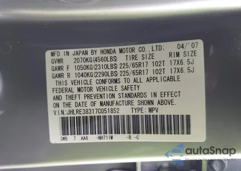 2007 Honda Cr-V Lx из США, поврежденный, VIN JHLRE38317C051852